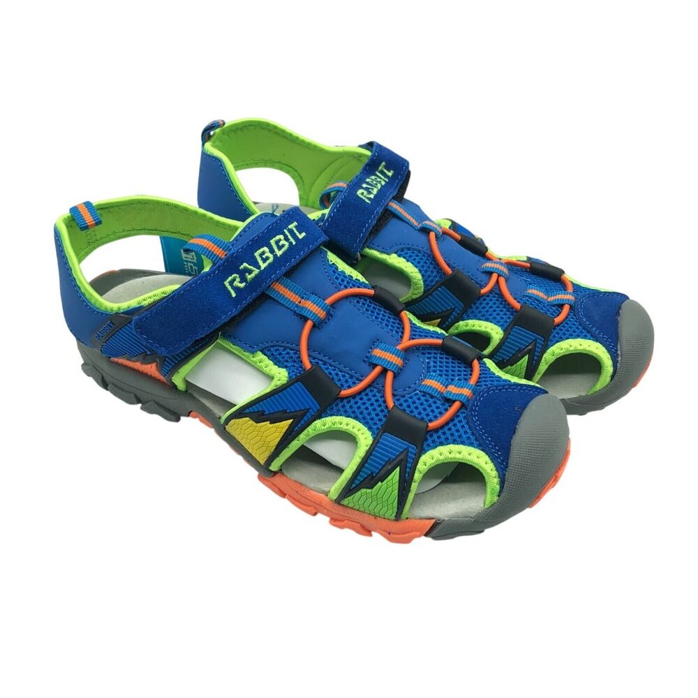 Rabbit Boys Fisherman Sandals Hook & Loop Mesh Blue Green Size 37 US 4